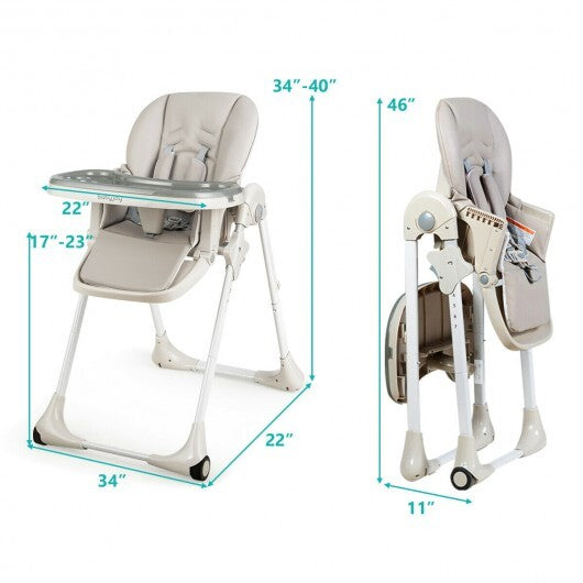 Baby Convertible High Chair with Wheels-Gray - Color: Gray