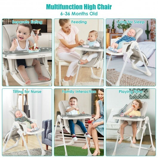 Baby Convertible High Chair with Wheels-Gray - Color: Gray