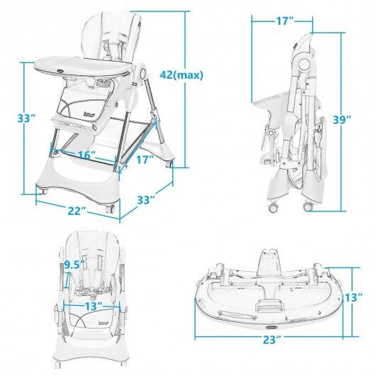 A-Shaped High Chair with 4 Lockable Wheels-Black - Color: Black