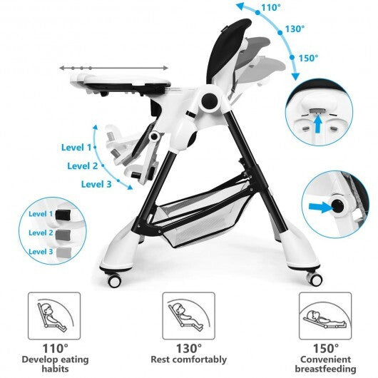 A-Shaped High Chair with 4 Lockable Wheels-Black - Color: Black