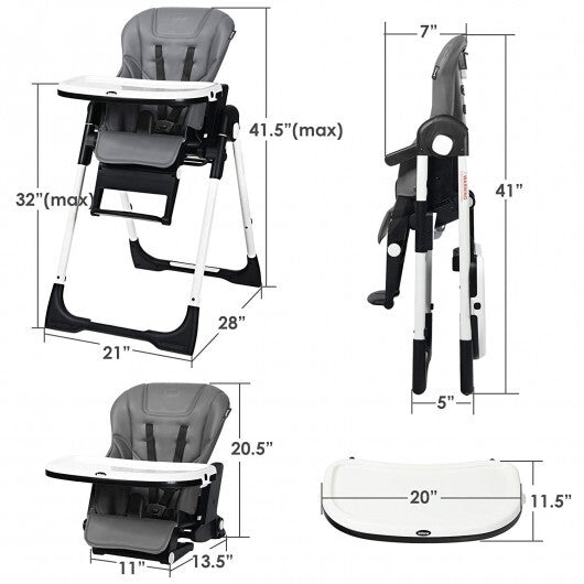 4-in-1 High Chair-Booster Seat with Adjustable Height and Recline-Gray - Color: Gray