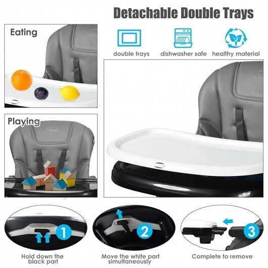 4-in-1 High Chair-Booster Seat with Adjustable Height and Recline-Gray - Color: Gray