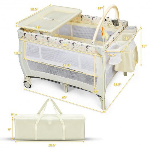 Portable Foldable Baby Playard Nursery Center with Changing Station-Beige - Color: Beige