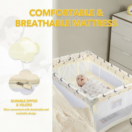 Portable Foldable Baby Playard Nursery Center with Changing Station-Beige - Color: Beige