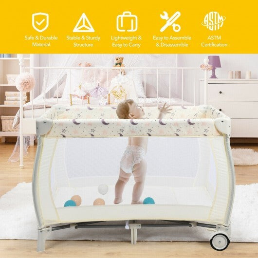 Portable Foldable Baby Playard Nursery Center with Changing Station-Beige - Color: Beige