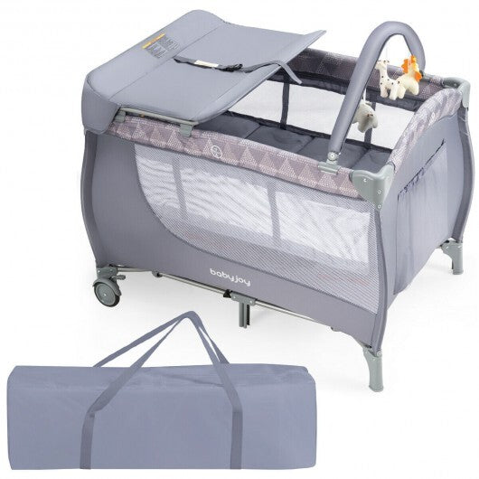 Foldable Safety Baby Playard for Toddler Infant with Changing Station-Gray - Color: Gray