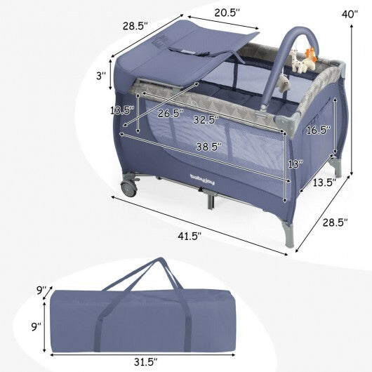 Foldable Safety Baby Playard for Toddler Infant with Changing Station-Gray - Color: Gray