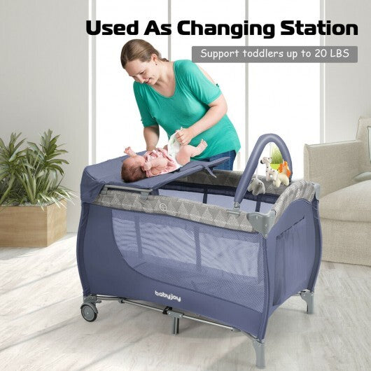 Foldable Safety Baby Playard for Toddler Infant with Changing Station-Gray - Color: Gray