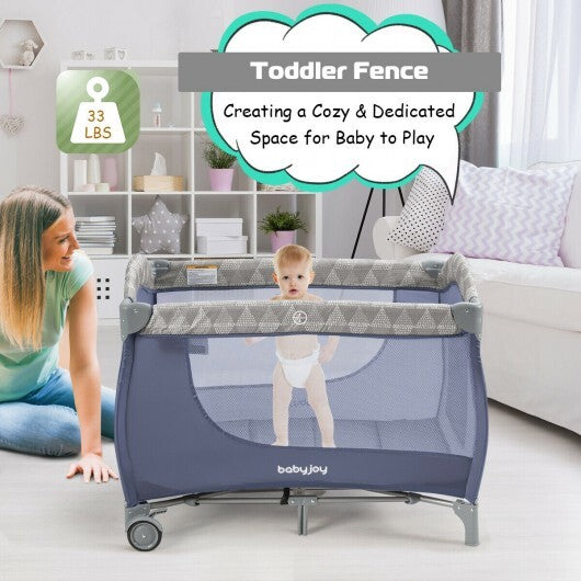 Foldable Safety Baby Playard for Toddler Infant with Changing Station-Gray - Color: Gray
