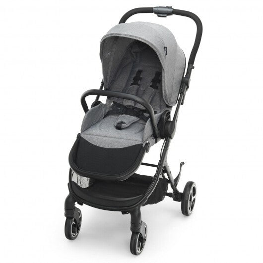 High Landscape Foldable Baby Stroller with Reversible Reclining Seat-Gray - Color: Gray
