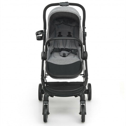 High Landscape Foldable Baby Stroller with Reversible Reclining Seat-Gray - Color: Gray