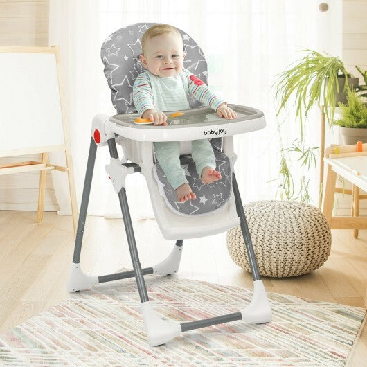 Folding Baby High Dining Chair with 6-Level Height Adjustment-Gray - Color: Gray