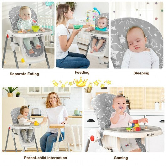 Folding Baby High Dining Chair with 6-Level Height Adjustment-Gray - Color: Gray