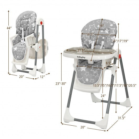 Folding Baby High Dining Chair with 6-Level Height Adjustment-Gray - Color: Gray