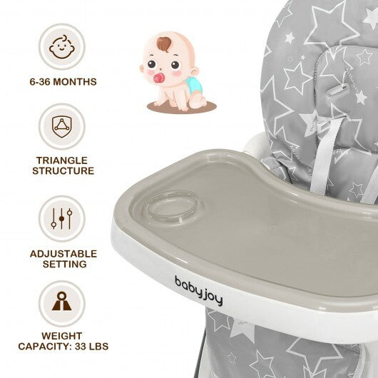 Folding Baby High Dining Chair with 6-Level Height Adjustment-Gray - Color: Gray