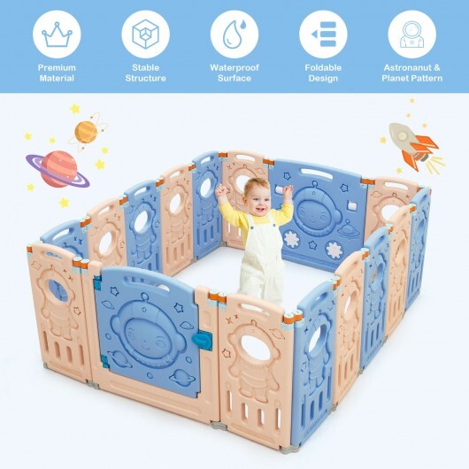 16-Panel Foldable Playpen Kids Activity Center with Lockable Door - Size: 16-Panel