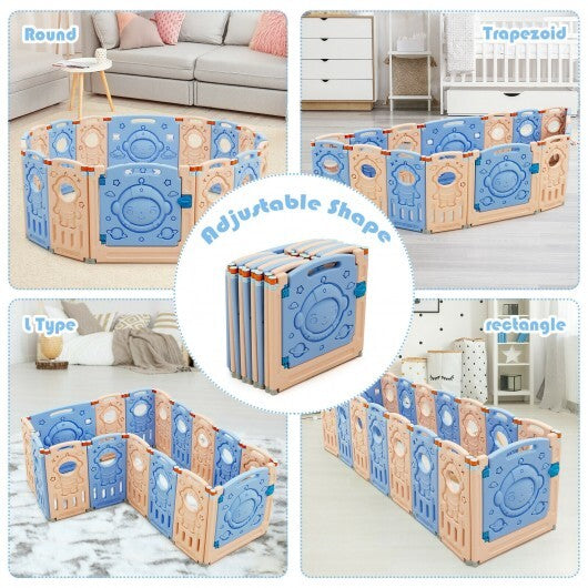 16-Panel Foldable Playpen Kids Activity Center with Lockable Door - Size: 16-Panel