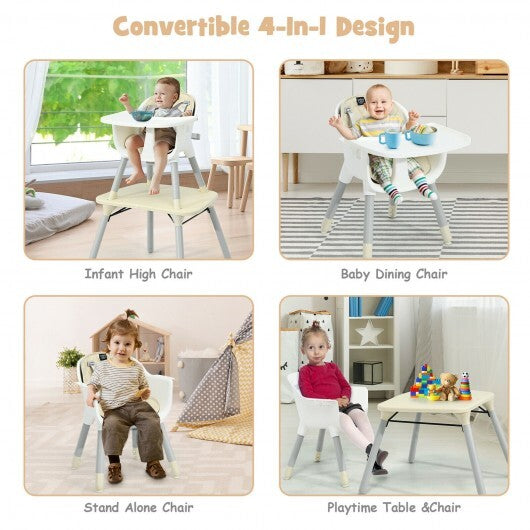 4-in-1 Baby Convertible Toddler Table Chair Set with PU Cushion-Beige - Color: Beige