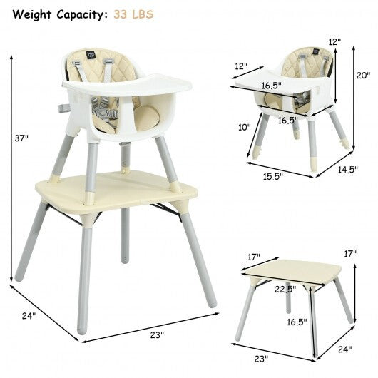 4-in-1 Baby Convertible Toddler Table Chair Set with PU Cushion-Beige - Color: Beige