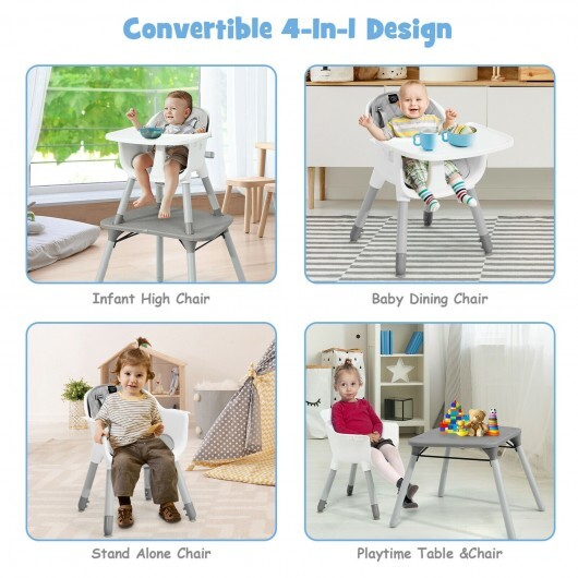 4-in-1 Baby Convertible Toddler Table Chair Set with PU Cushion-Gray - Color: Gray