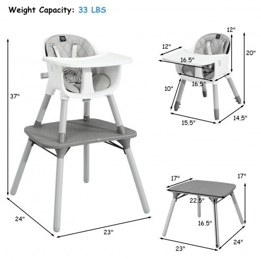 4-in-1 Baby Convertible Toddler Table Chair Set with PU Cushion-Gray - Color: Gray