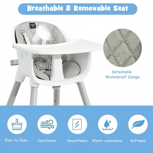 4-in-1 Baby Convertible Toddler Table Chair Set with PU Cushion-Gray - Color: Gray