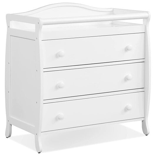 Baby Changing Table Infant Diaper with 3 Drawers and Safety Belt-White - Color: White