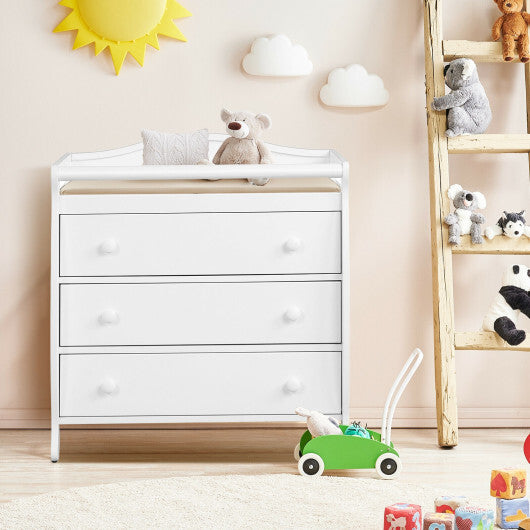 Baby Changing Table Infant Diaper with 3 Drawers and Safety Belt-White - Color: White