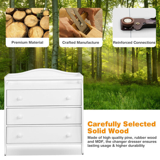 Baby Changing Table Infant Diaper with 3 Drawers and Safety Belt-White - Color: White