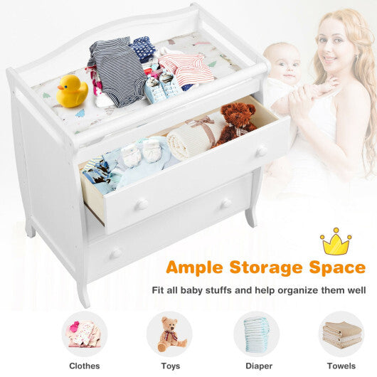 Baby Changing Table Infant Diaper with 3 Drawers and Safety Belt-White - Color: White
