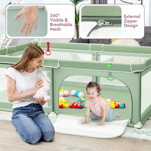 Extra-Large Safety Baby Fence with 50 Ocean Balls-Green - Color: Green