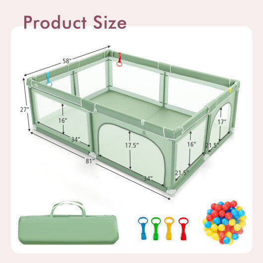 Extra-Large Safety Baby Fence with 50 Ocean Balls-Green - Color: Green