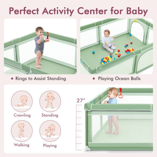 Extra-Large Safety Baby Fence with 50 Ocean Balls-Green - Color: Green
