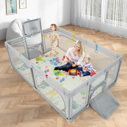 Large Baby Playpen with Mat and Ocean Balls-Light gray - Color: Light Gray