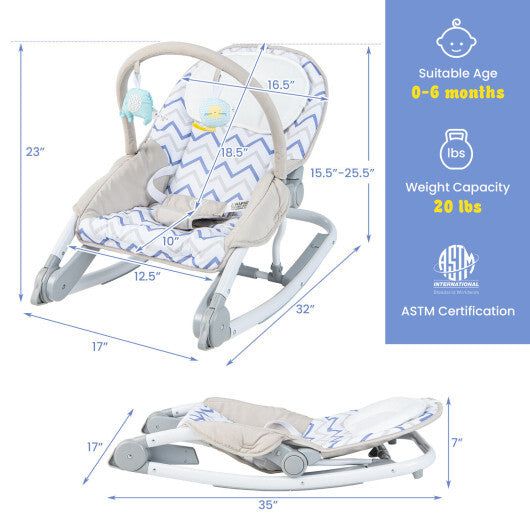 2-in-1 Baby Bouncer with 3-Level Adjustable Backrest-Gray - Color: Gray