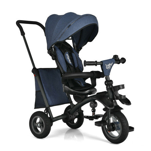 7-In-1 Baby Folding Tricycle Stroller with Rotatable Seat-Blue - Color: Blue