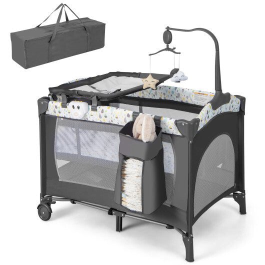 Multi-Functional Baby Playpen with Mattress and Removable Changing Table-Beige - Color: Beige