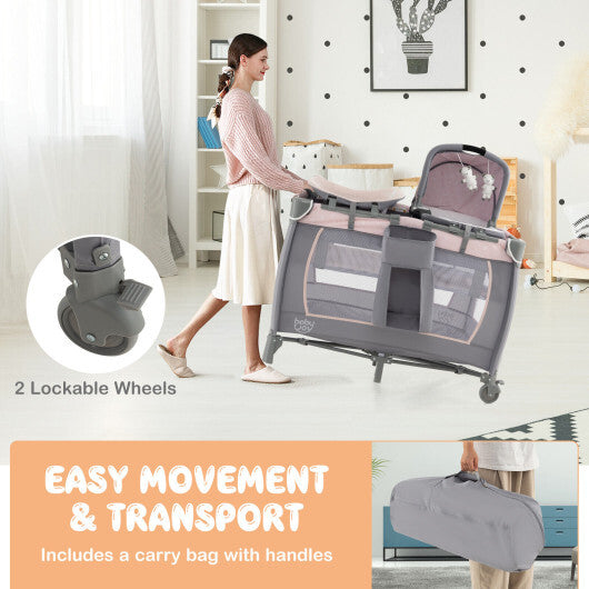 4-in-1 Convertible Portable Baby Playard Newborn Napper with Music and Toys-Gray - Color: Gray