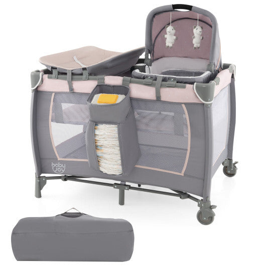 4-in-1 Convertible Portable Baby Playard Newborn Napper with Music and Toys-Gray - Color: Gray