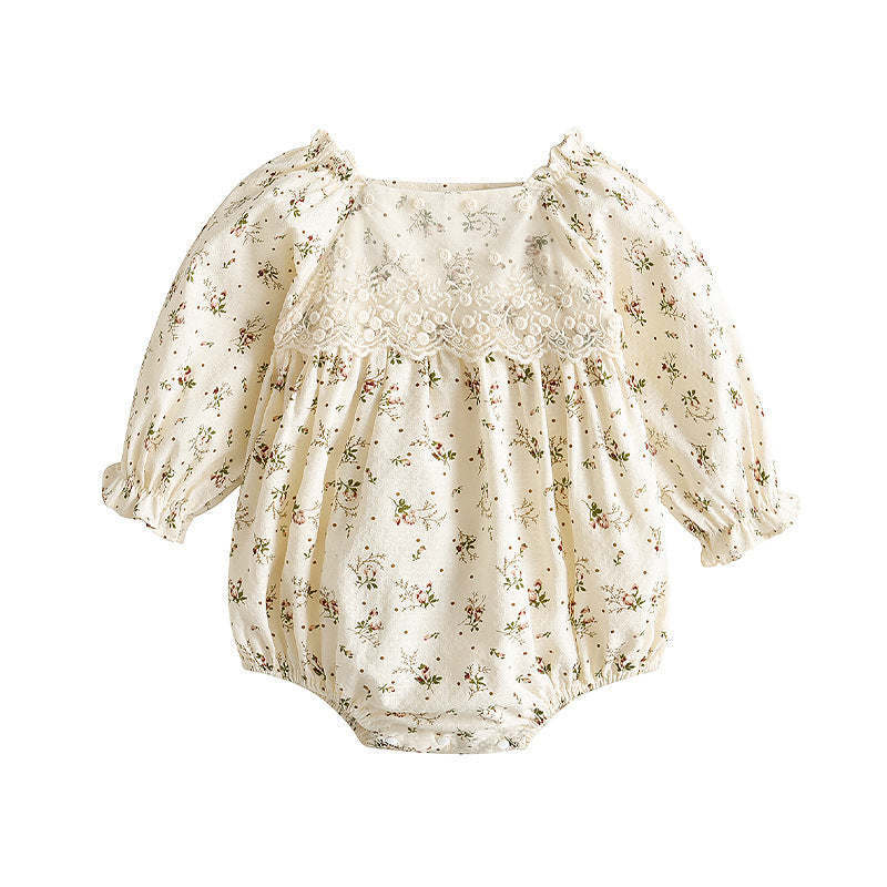 Baby Girl Ditsy Flower Pattern Mesh Patchwork Design Sweet Onesies