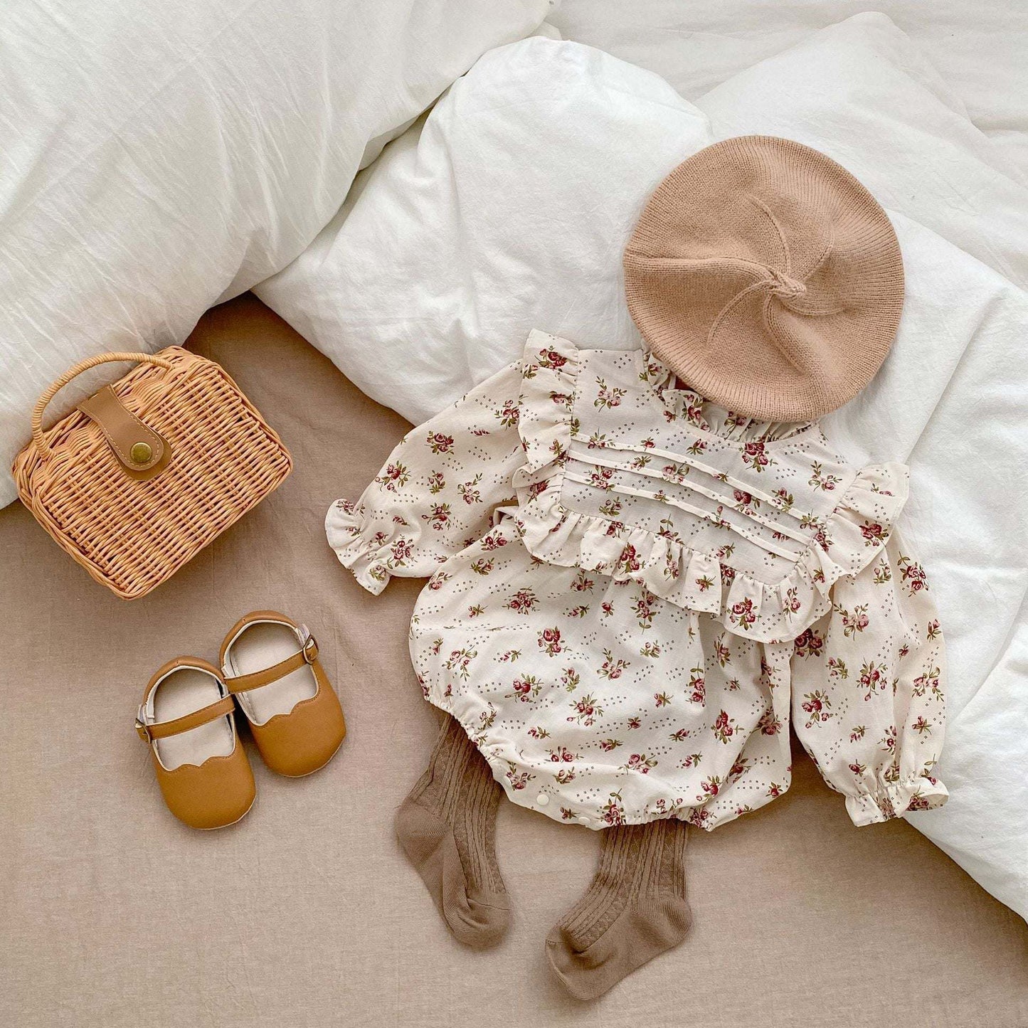 Baby 1pcs Print Pattern Ruffle Design Long Sleeve Onesies