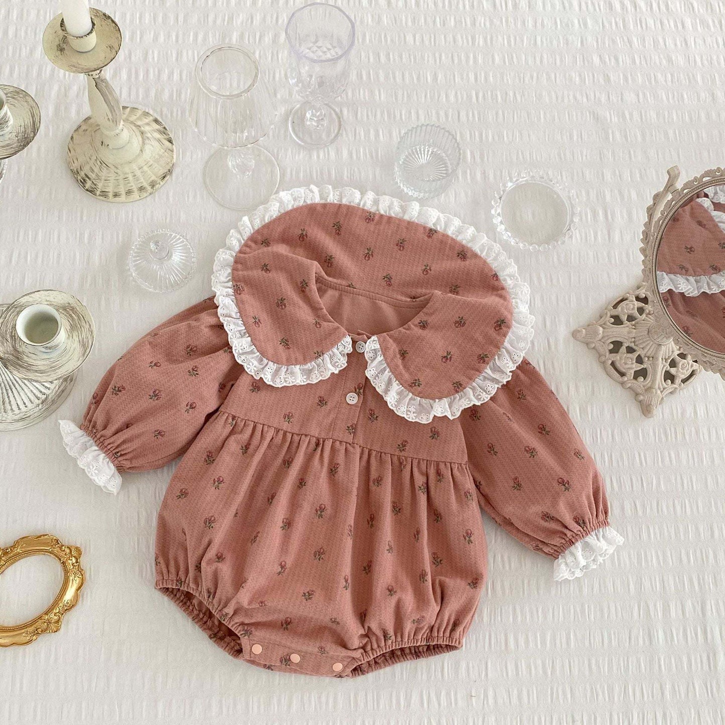 Baby Girl Ditsy Flower Graphic Doll Neck Triangle Onesies