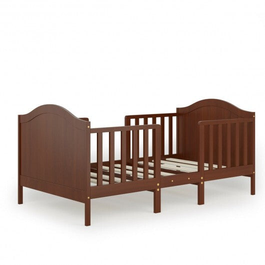2-in-1 Classic Convertible Wooden Toddler Bed with 2 Side Guardrails for Extra Safety-White