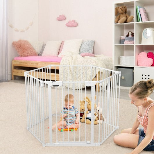 6 Panel Wall-mount Adjustable Baby Safe Metal Fence Barrier-White - Color: White