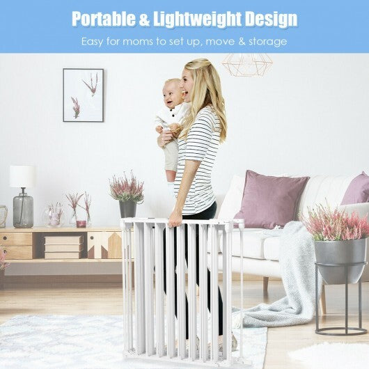 6 Panel Wall-mount Adjustable Baby Safe Metal Fence Barrier-White - Color: White