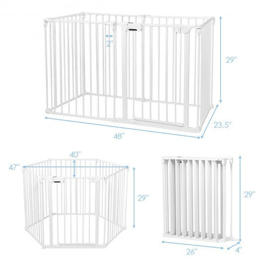 6 Panel Wall-mount Adjustable Baby Safe Metal Fence Barrier-White - Color: White