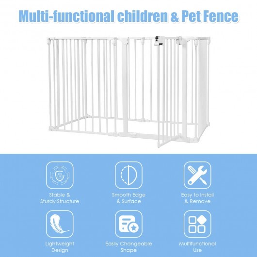 6 Panel Wall-mount Adjustable Baby Safe Metal Fence Barrier-White - Color: White