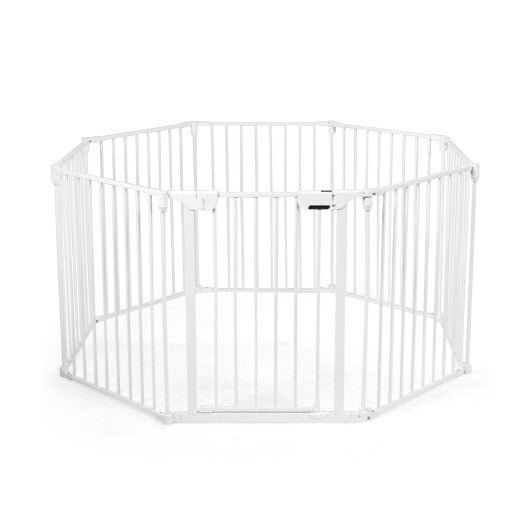 Adjustable Panel Baby Safe Metal Gate Play Yard-White - Color: White