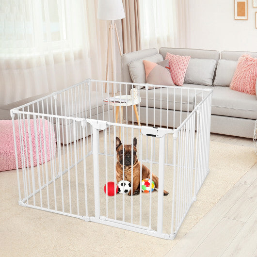 Adjustable Panel Baby Safe Metal Gate Play Yard-White - Color: White