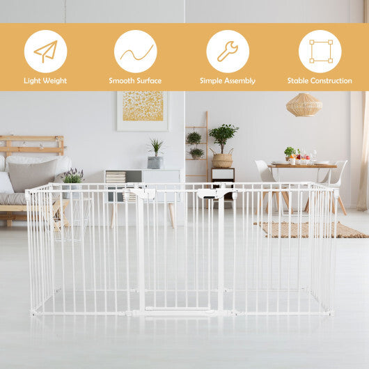 Adjustable Panel Baby Safe Metal Gate Play Yard-White - Color: White